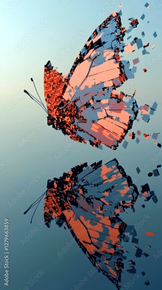 Aufkleber colorful digital butterfly emerges from tablet as augmented reality transforms perception