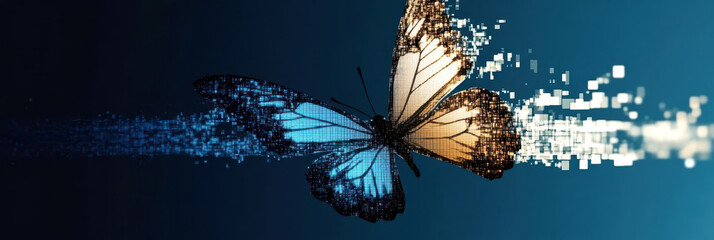 Digital Butterfly Emerges From Tablet Screen, Transforming Reality With Shimmering Pixels