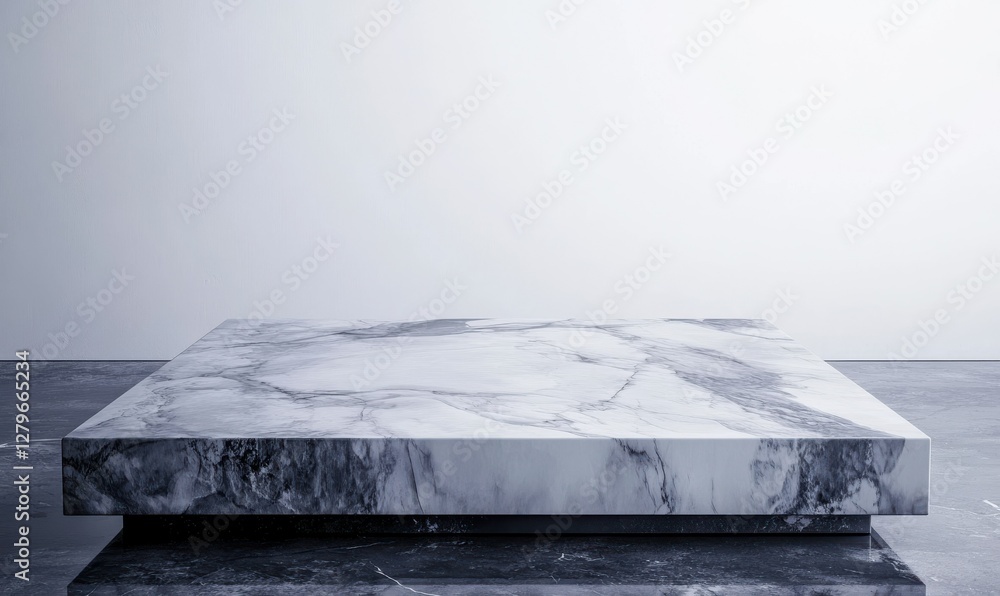 Poster elegant marble platform with subtle gray vein patterns, placed against a clean background with soft 