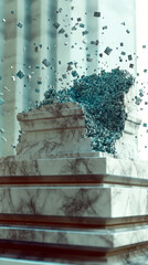 Obraz premium Floating Fragments Dissolve Classical Marble Statue Into a Digital Realm of Pixels and Data