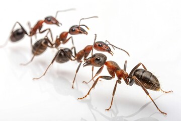 Large queen surrounded by smaller attendants of ant colony,roup of ants walking isolated on transparent background ,group of ants on the ground