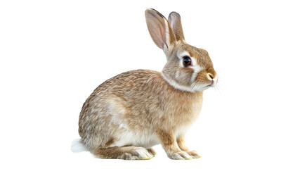 Fototapeta premium Brown rabbit sitting quietly on a white background