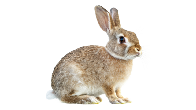 Brown rabbit sitting quietly on a white background