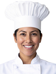 Smiling Female Chef in White Uniform and Hat on transparent background