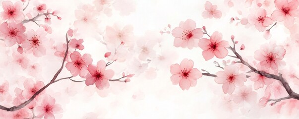 Fototapeta premium Delicate pink cherry blossoms create a serene and beautiful atmosphere in this elegant watercolor painting