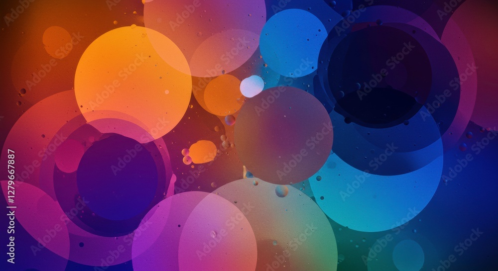 Poster abstract bubbles: an abstract composition of vibrant, multicolored bubbles float against a dark back