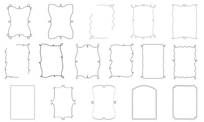 Hand Drawn Whimsical Rectangle Frames and Borders for Invites, Wedding Invitations, Valentines Cards, Christmas Cards, Greeting Cards, Scrapbooking. Collection Set of Black Vector Illustration Frames