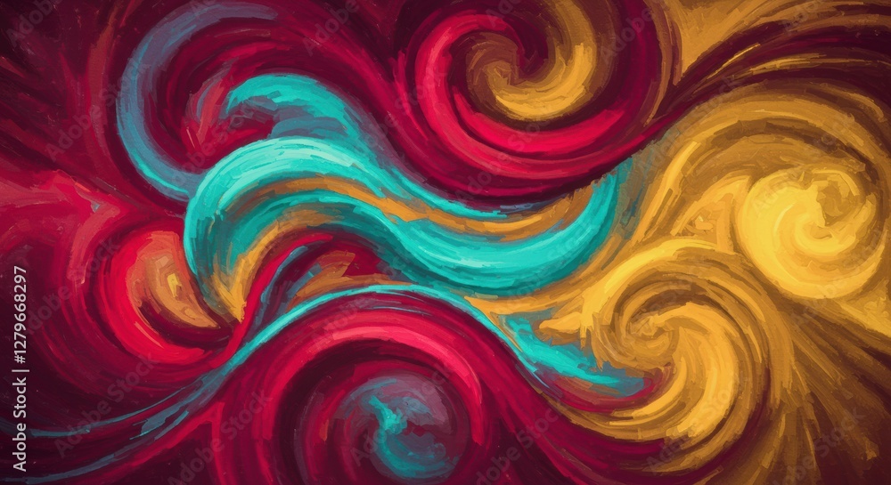 Poster swirling symphony of colors: a dynamic and abstract composition of swirling strokes in a vivid palet