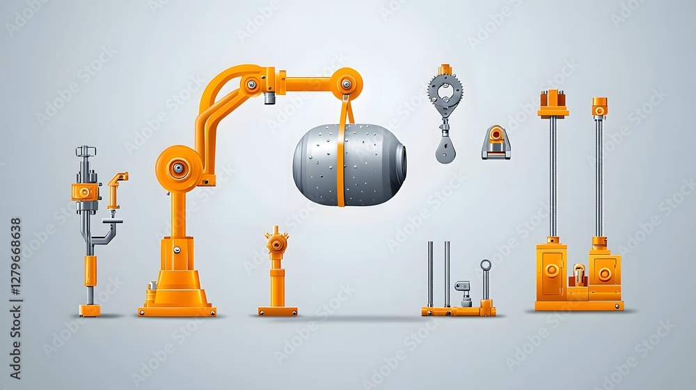 Poster 3d of a hydraulic jack lifting a heavy metal object demonstrating the principles of force multiplica