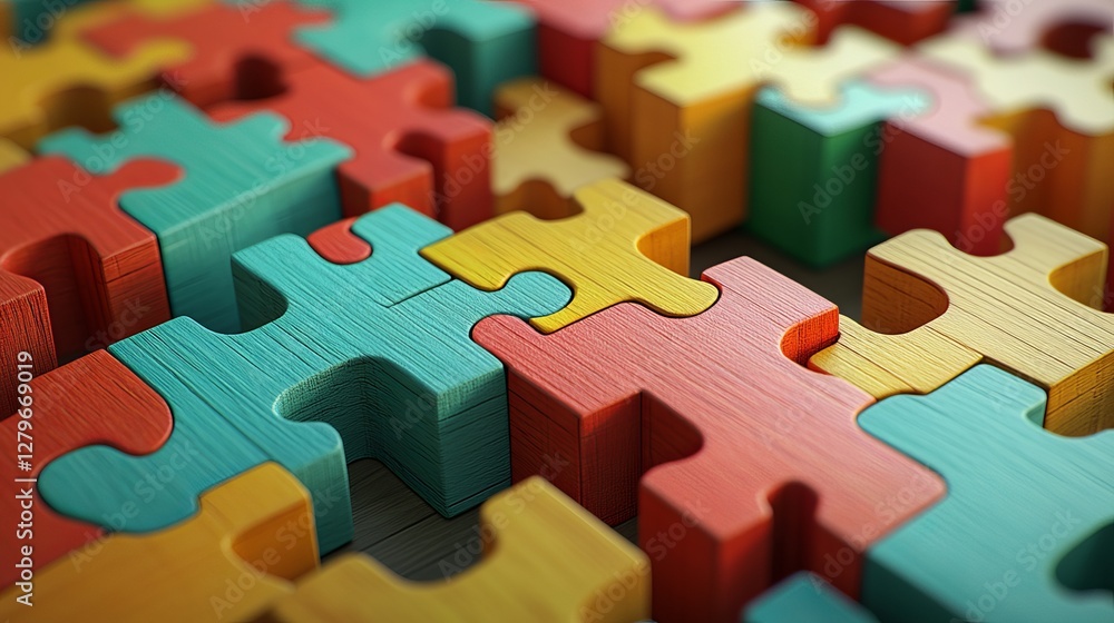 Poster colorful wooden puzzle pieces interlocking design abstract background texture image high resolution 
