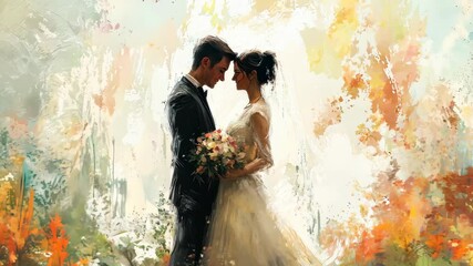 Romantic couple embracing in a vibrant floral wonderland