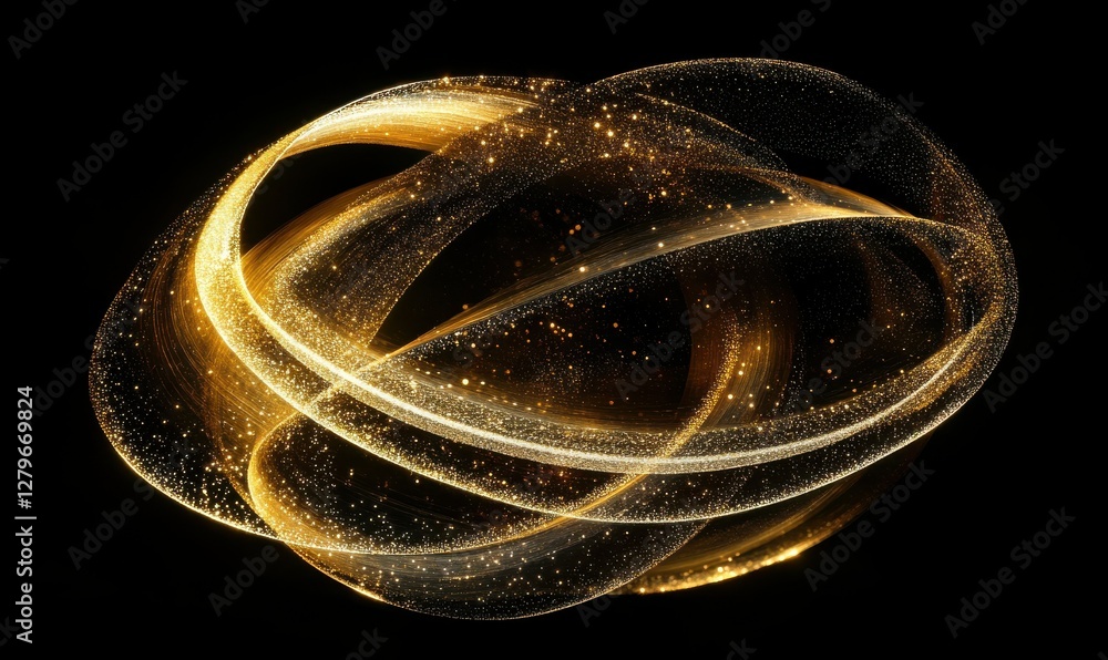 Aufkleber glittering golden particles swirling dynamically against a dark backdrop, creating a sense of motion