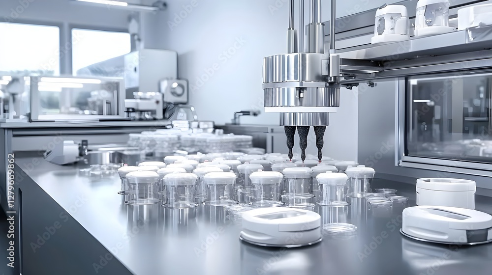 Leinwandbilder An automated packaging machine utilizing pneumatic suction cups to efficiently pick and place products in an industrial manufacturing factory setting