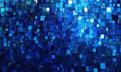 Glowing digital cube patterns in shades of blue, symbolizing futuristic technology and innovation.