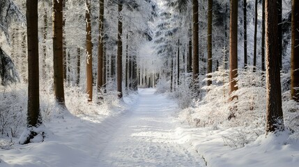 A scenic snowy hiking trail in Dnser lpele, leading through an enchanting winter forest with untouched powder.