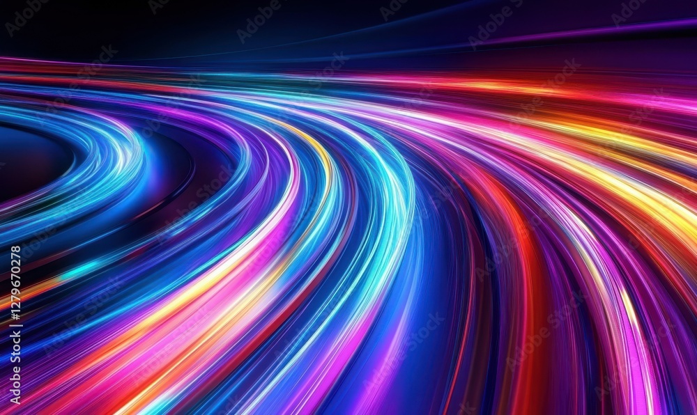Aufkleber glowing multicolored light streaks dynamically swirling into an abstract pattern of vibrant neon hue