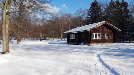 A small wooden cabin surrounded by deep snow, just off the scenic winter hiking trail in Dnser lpele.