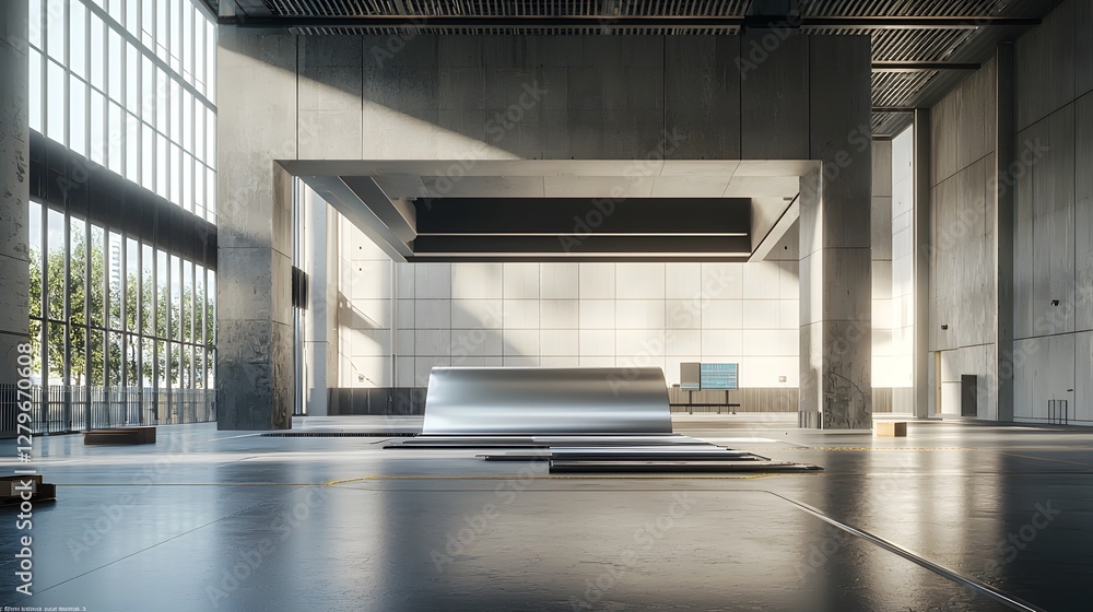 Poster detailed 3d render of a hydraulic industrial metal press machine in action compressing and flattenin
