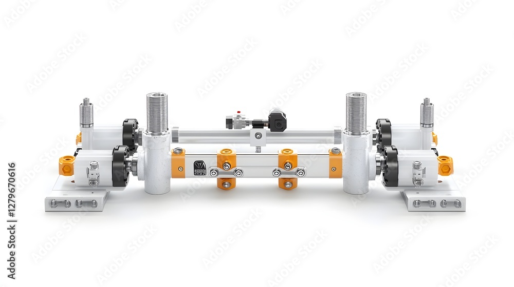 Poster detailed 3d render of a pneumatic cylinder extending and retracting showcasing the motion control me