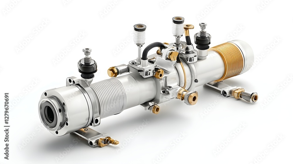Poster Detailed 3D render showcasing the intricate mechanics of a pneumatic cylinder highlighting its linear motion and control capabilities for industrial and engineering applications