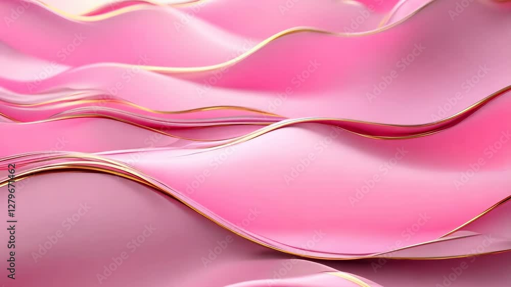 Poster vibrant pink waves with golden edges creating graceful motion in dynamic abstract scene