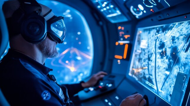 VR Pilot in Futuristic Cockpit