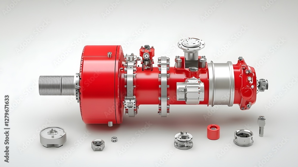Poster detailed view of an intricate hydraulic torque converter coupling system