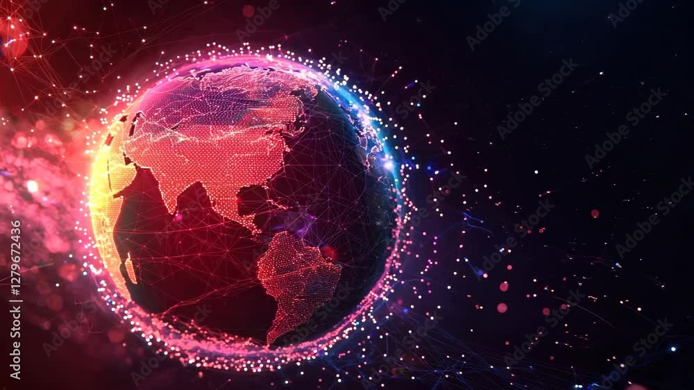 Poster vibrant digital earth with glowing network lines depicting global connectivity and data flow