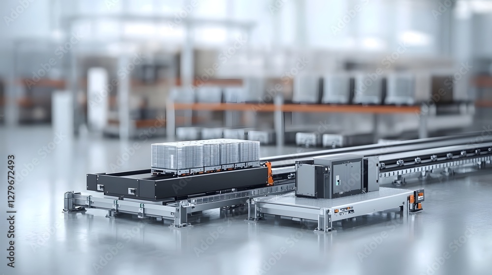 Aufkleber Hydraulic powered conveyor system in a modern warehouse enabling smooth and efficient material handling transportation and logistical This automated system improves productivity organization