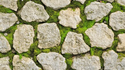 Obraz premium Beautiful close-up of soft green moss covering jagged stones, forming a detailed and organic natural wallpaper