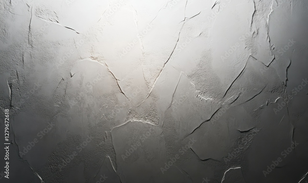 Aufkleber minimalist wall with textured white plaster and subtle cracks, softly illuminated to create depth an