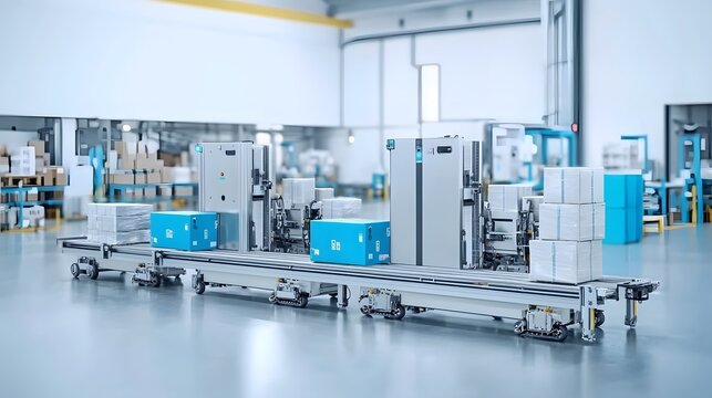 image of an automated pneumatic conveyor system operating efficiently in a modern warehouse facility moving packages and products through the logistics process with speed and precision