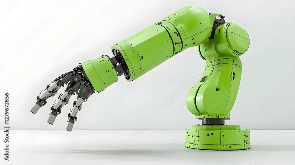 Aufkleber photo of a green robotic arm featuring pneumatic actuators utilized in automated manufacturing lines and industrial production facilities for efficient precise and versatile automation processes