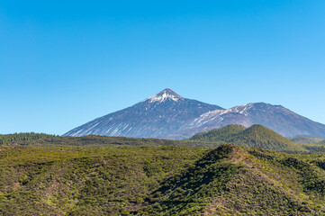 Fototapeta premium View on volcano Teide from Santiago del Teide, Tenerife in January, Canary islands, Spain