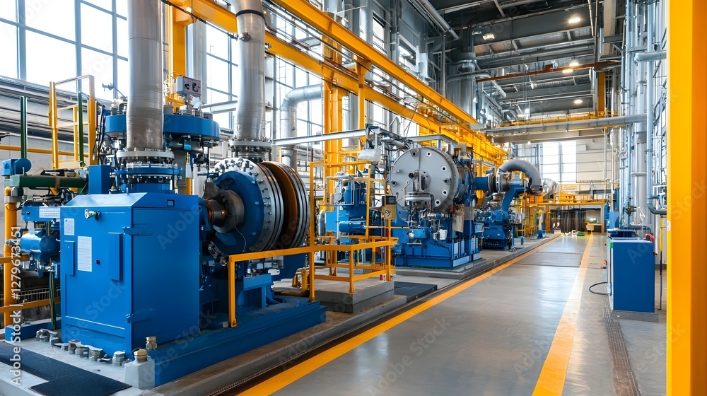 Poster photograph showcasing a large hydraulic turbine generating renewable hydroelectric power within the 