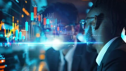 Diverse team analyzing realtime data visualization in a modern digital office environment - Powered by Adobe