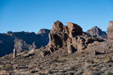 Visiting of Teide national park on Tenerife and view on volcanic landscapes, Canary islands, Spain