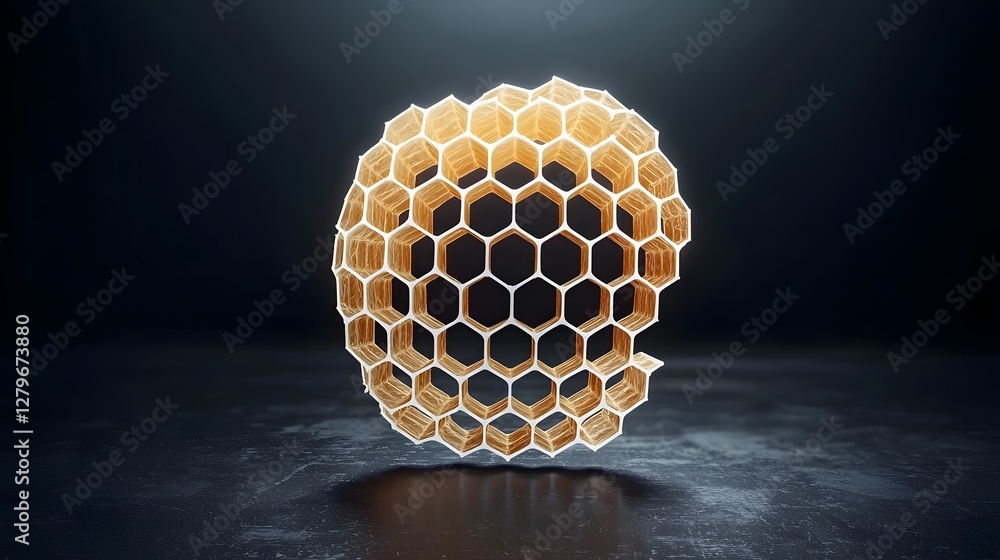 Poster 3d rendering of a honeycomb structure organically morphing and transforming into a modern minimalist