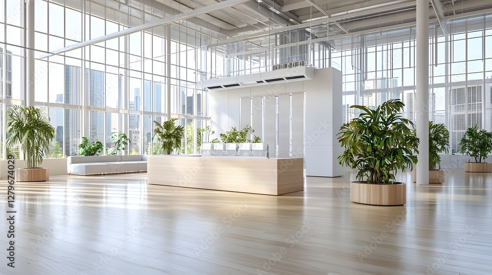 Poster 3d rendering of an advanced energy efficient hvac system installed in the interior of a bright conte