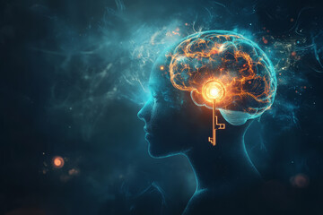 Obraz premium An abstract image of a mind unlocking with a glowing key, symbolizing self discovery and overcoming fear.