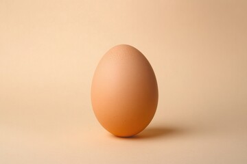 A single brown chicken egg stands upright centered