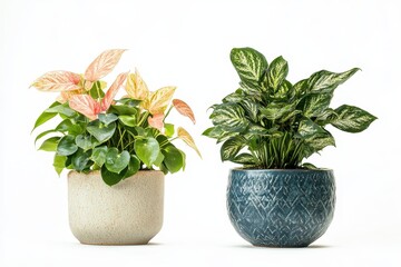 Fototapeta premium Group of potted houseplants on a white background