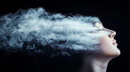 Artistic Concept of Smoke Emanating from a Tranquil Female Face