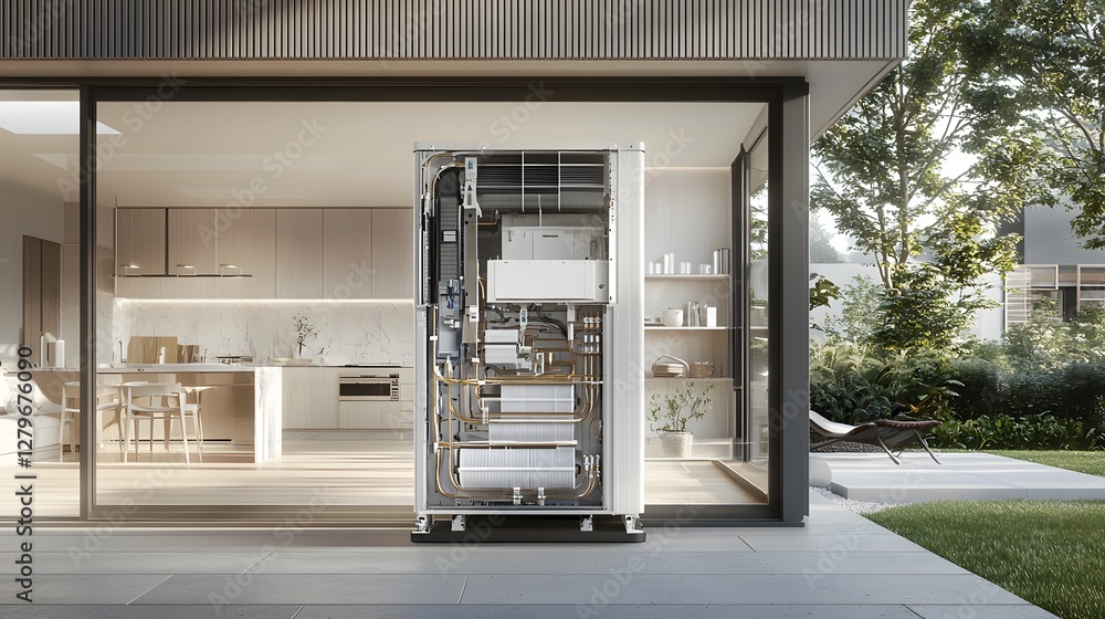 Aufkleber A detailed cross section showcasing the internal components and workings of an air conditioning system installed within a residential home  The image provides a technical