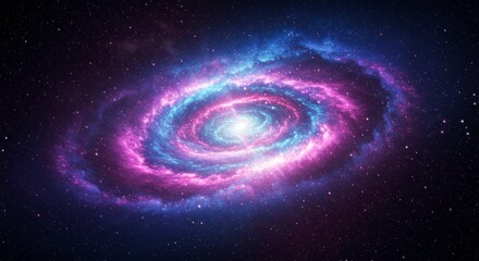 Cosmic Spiral: A mesmerizing spiral galaxy swirls with vibrant hues of blue and purple against a deep space backdrop, illustrating the vastness and beauty of the cosmos.