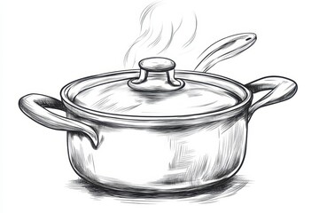 Illustration of a boiling soup pot with an open saucepan and steam