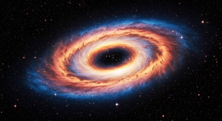 Fototapeta premium Celestial Vortex: A mesmerizing view of a spiral galaxy, its swirling arms painted with fiery oranges and cool blues, against a backdrop of countless stars.