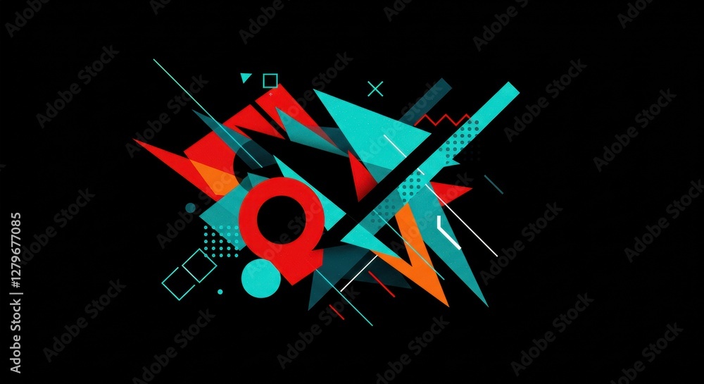 Aufkleber geometric abstraction: a vibrant composition of intersecting geometric shapes, lines, and angles bur