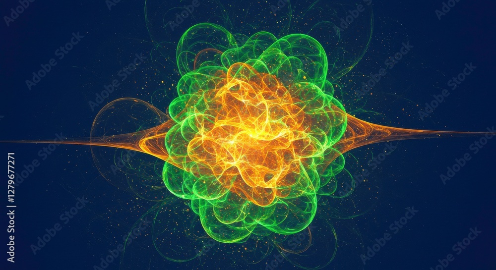 Poster cosmic energy burst: a vibrant display of abstract fractal art showcases an explosion of energy, wit