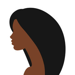 black skin woman with straight hair, silhouette of woman with straight hair, vector